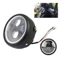 Farol LED 5,75 pol coco preto mate aperto lateral moto cafe racer