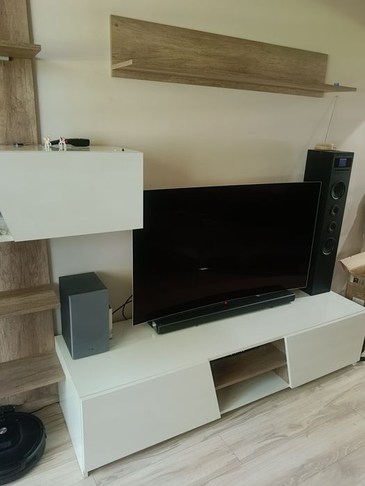 Meblościanka RTV szafka pod telewizor półka wisząca płyta biały połysk