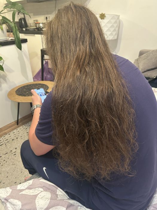Wlosy naturalne dziewicze krecone ciemny braz dwa warkocze 50 cm