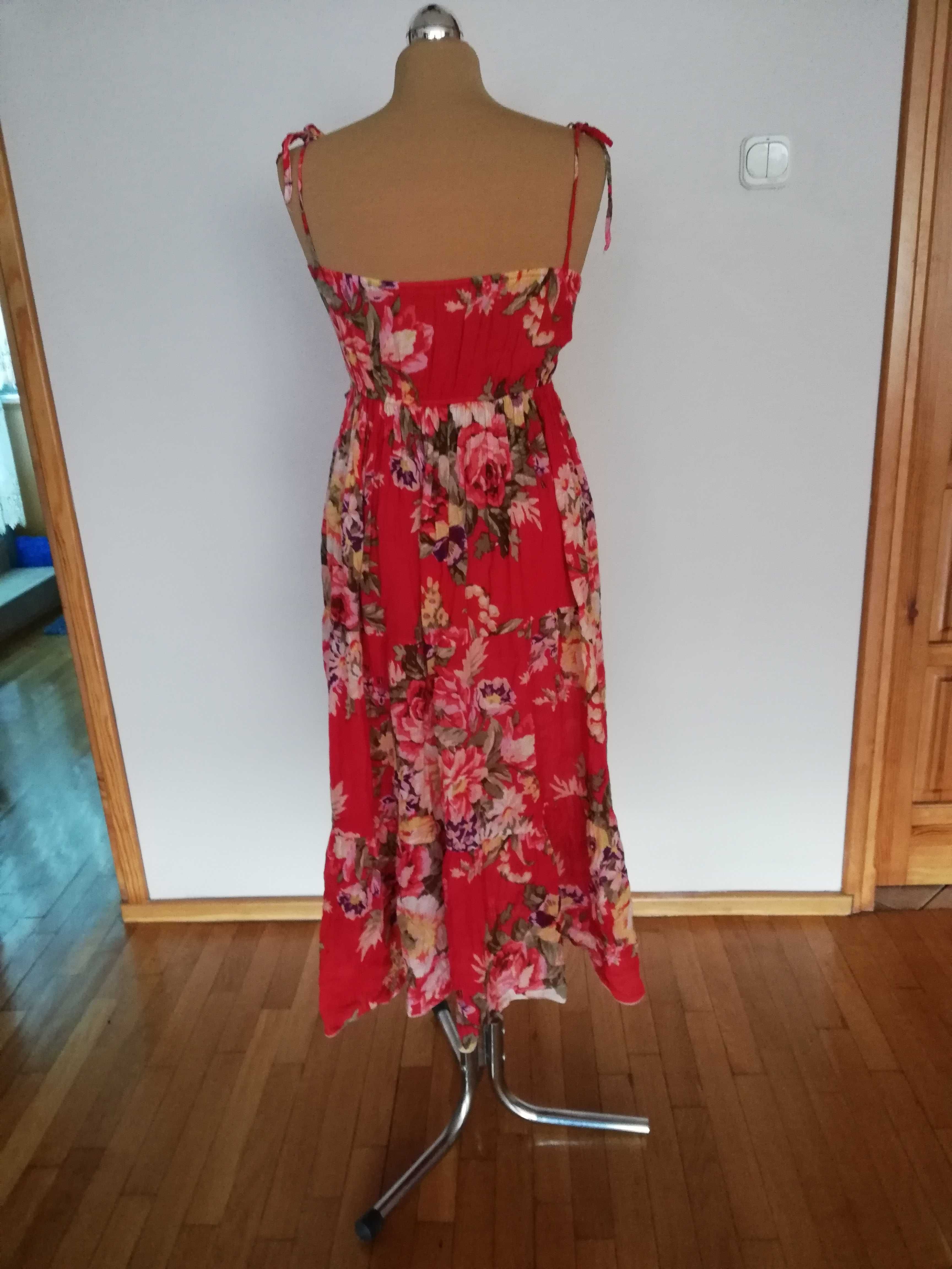 Czerwona sukienka w kwiaty S M 36 38 40