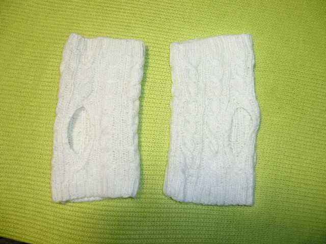 Белые митенки перчатки вязаные