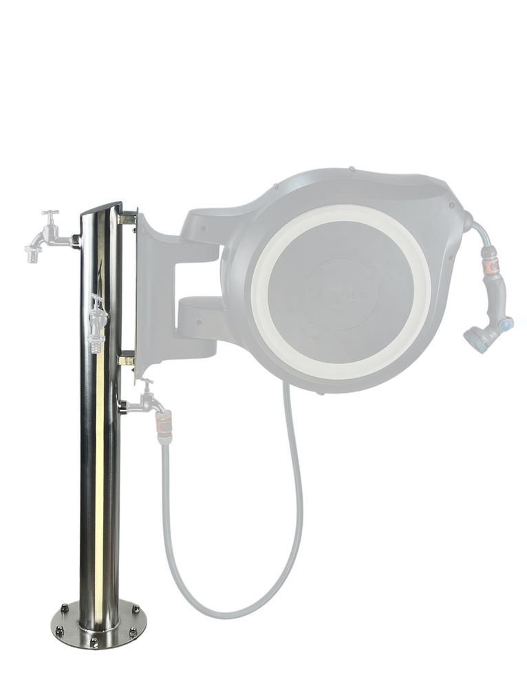Kran ogrodowy +mocowanie 3x 3/4 hydrant słupek kranik 100cm INOX