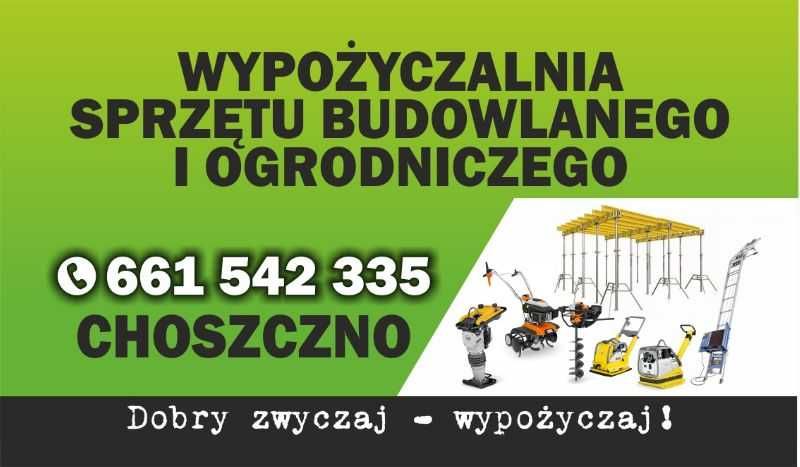 Wynajem-, zagęszczarki, glebogryzarki, młot, wiertnica do słupków.