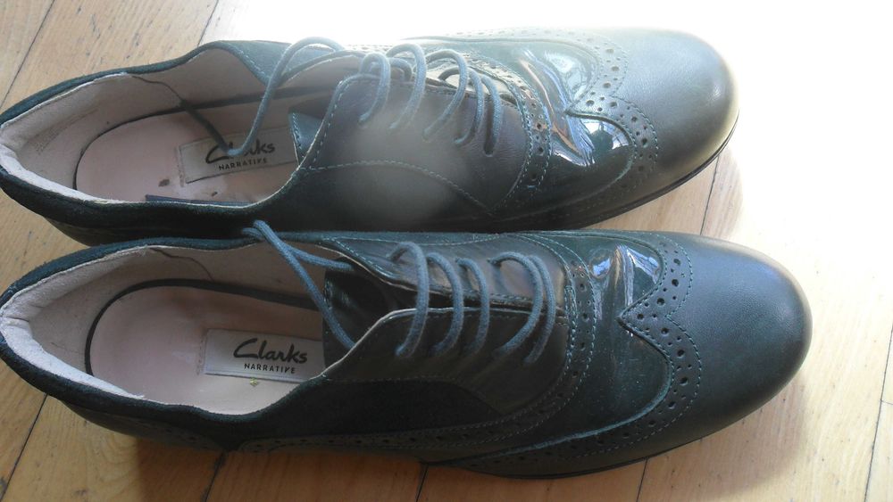 Clarks-skórzane oxfordy 39/26 cm,butelkowa zieleń
