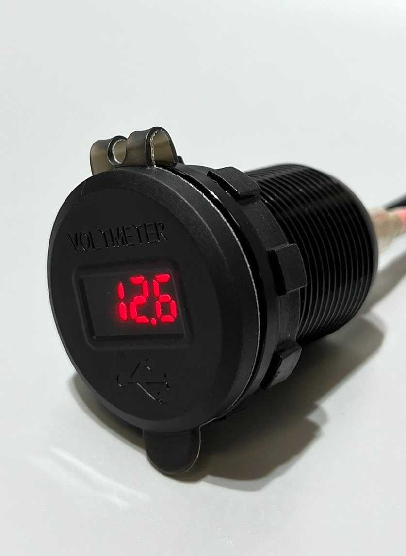Быстрая зарядка USB с вольтметром QC 3.0 12В-24В металлическая врезная