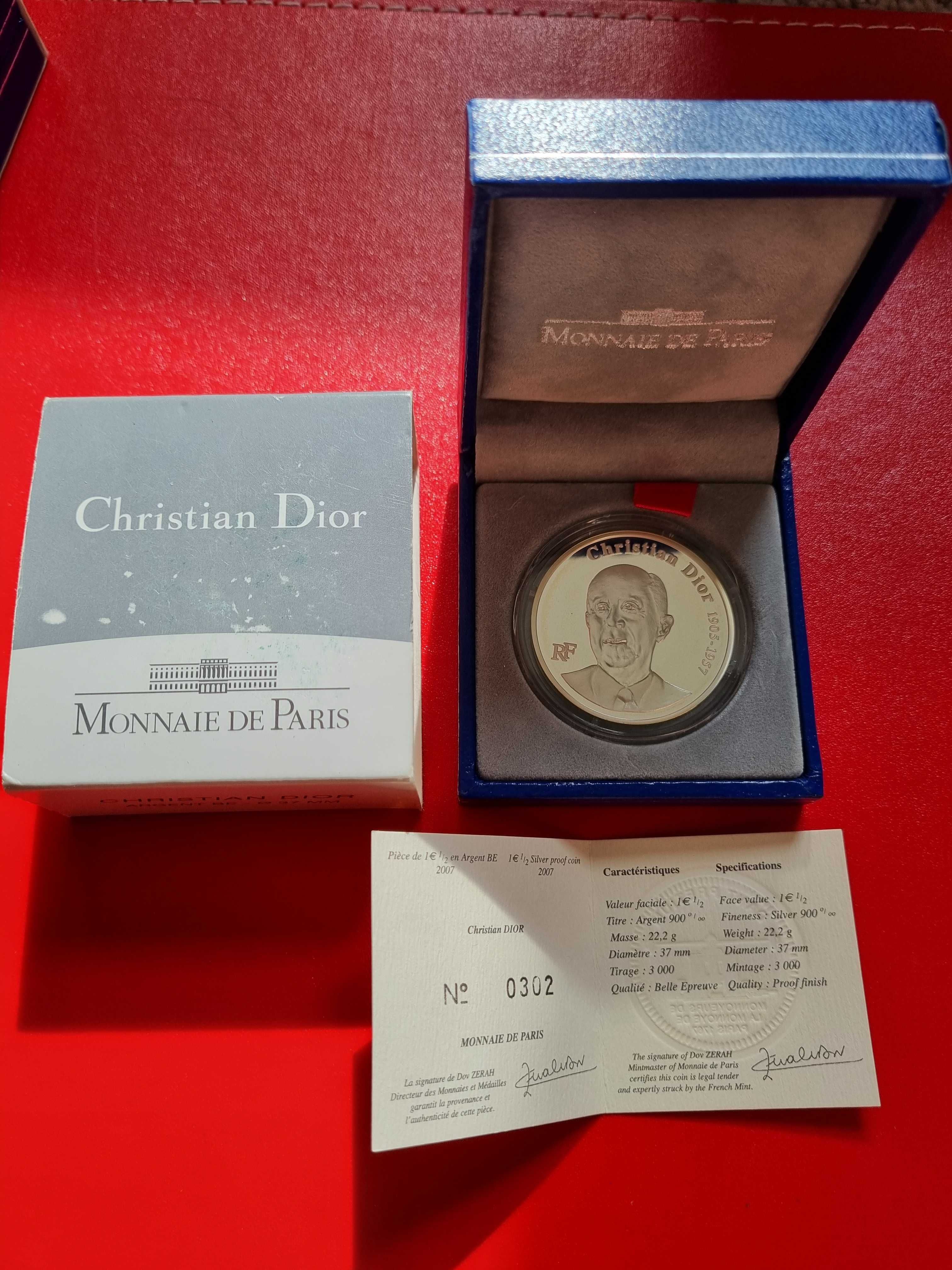 Francja 1,5 Euro Christian Dior 2007 Srebro Ag