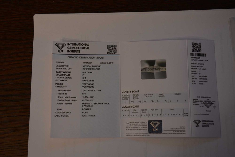 Brylant diament   0 18 ct  SI1F