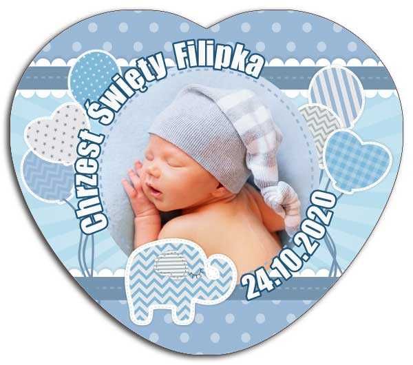 Magnes ze zdjęciem serce 7cm chrzest ślub urodziny komunia