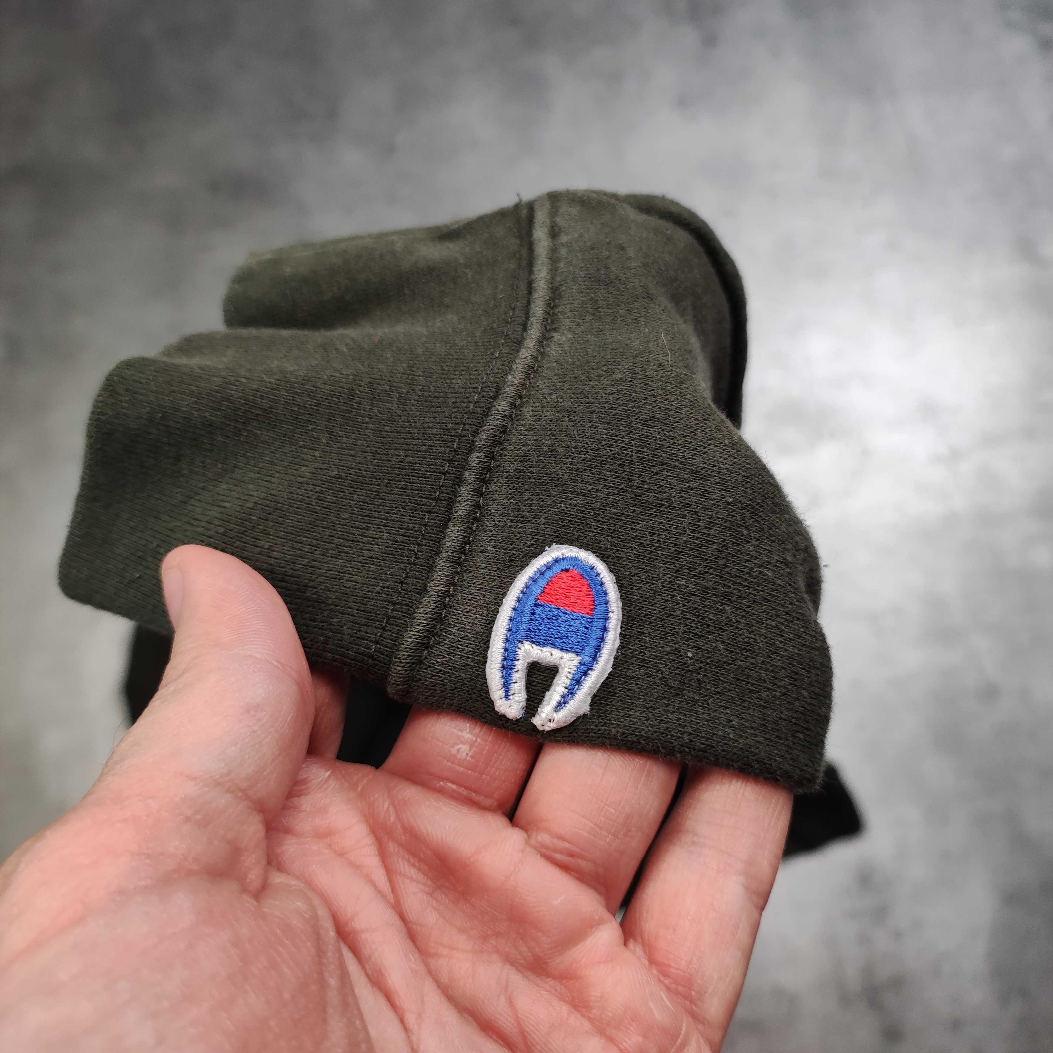 MĘSKA Bluza Bawełna Duże Logo Haft Khaki Hoodie z Kapturem Sportowa