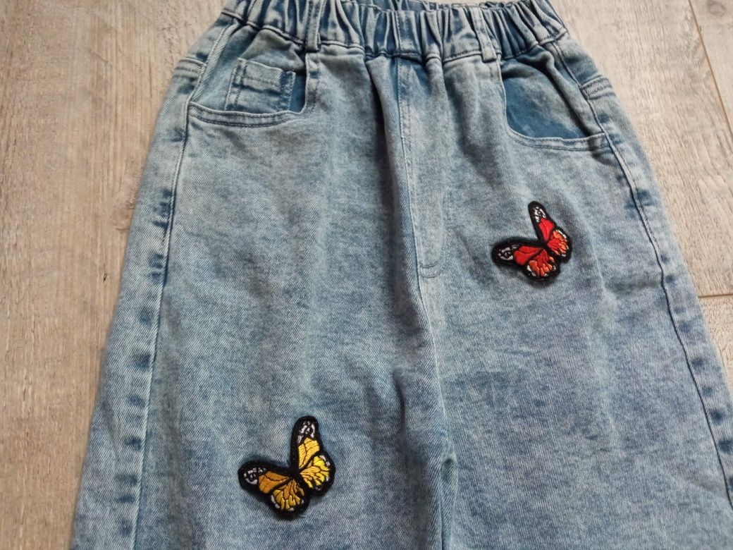 Spodnie jeansowe dziewczęce z motylkami na gumce Shein 146-152