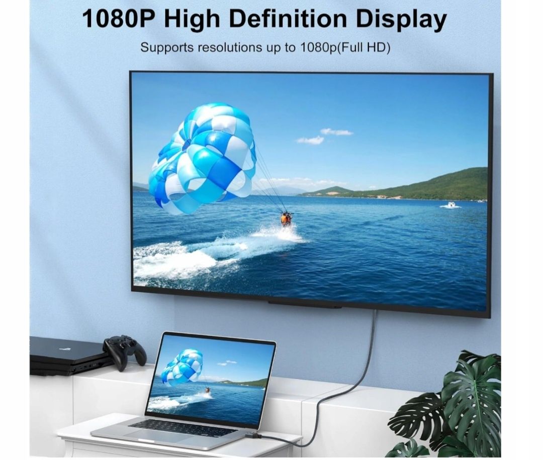 Pleciony i pozłacany kabel HDMI do VGA Thsucords 1M (męski na męski)
