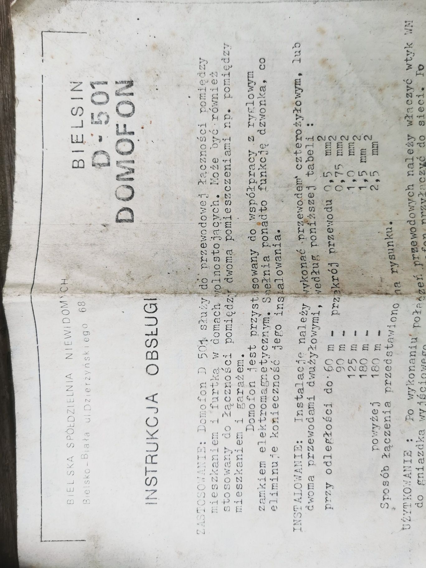 Domofon bramowy Bielsin D-501 - domofon z czasów PRL