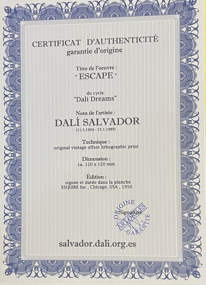 Litografia S. Dali „Escape” Sny Daliego