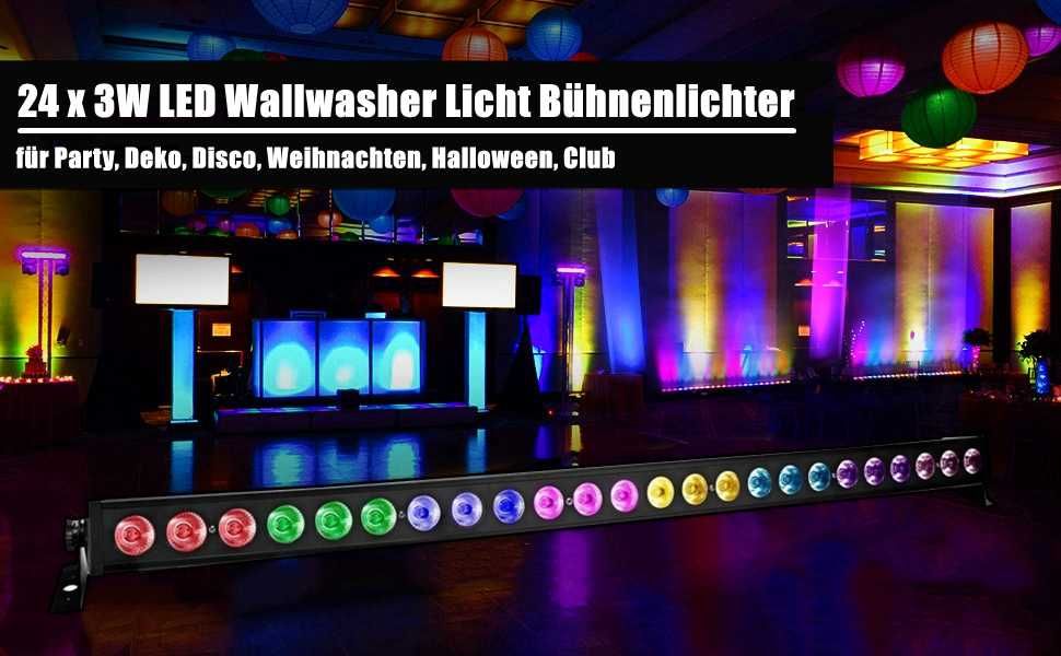 Listwa Belka Led Bar 24x3W RGB Mix Kolorów Stroboskop DMX + Pilot