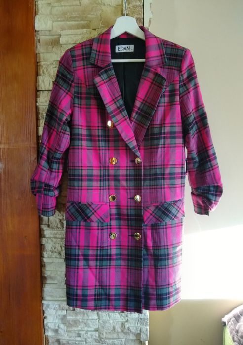 Sukienka marynarka Edan 34 36 marynarka w kratkę z paskiem