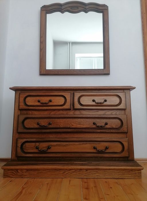 Komoda z lustrem, holenderska, stylowa, dąb, pojemne szuflady