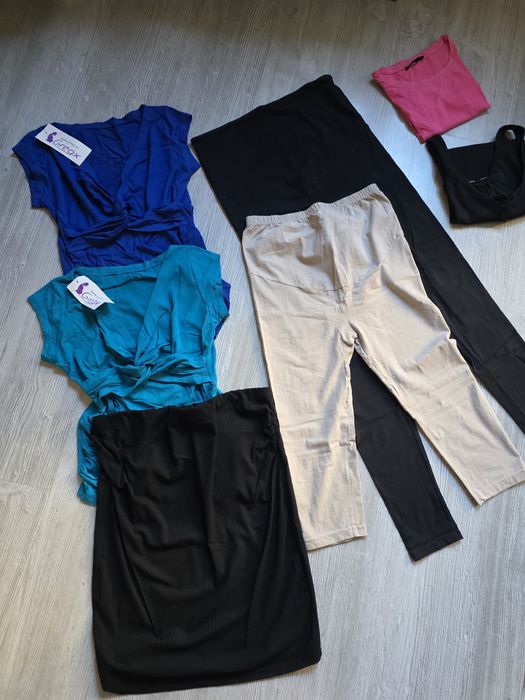 7 szt Odzież ciążowa M/L bluzki legginsy spódnica