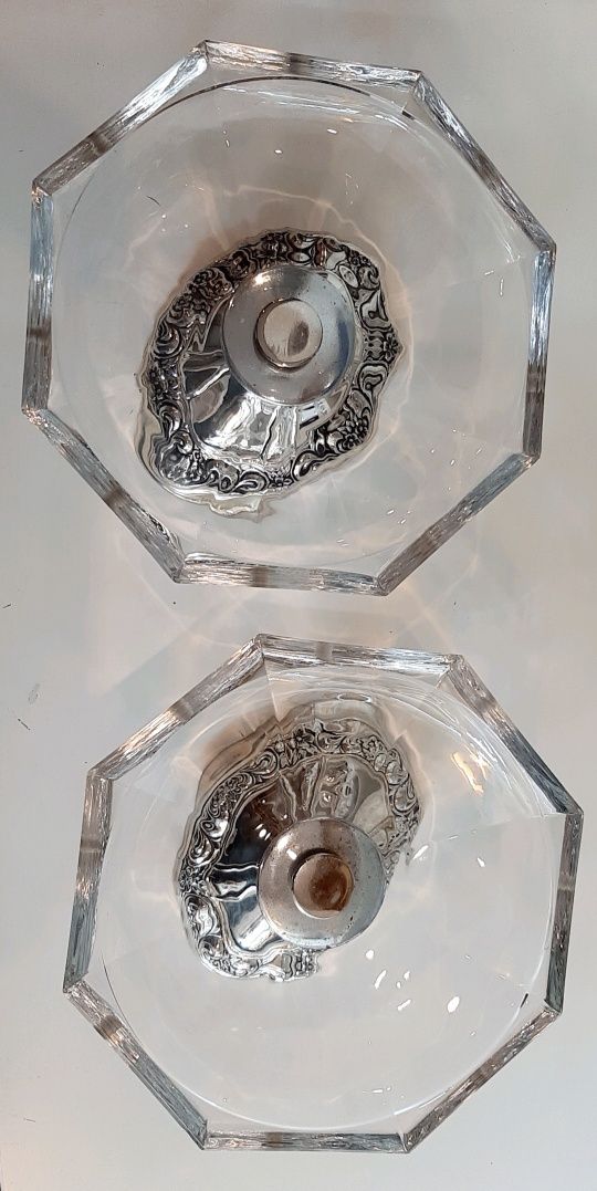 Patera na przystawki srebrzona piękne szkło 8 ramienne kmpl 2szt