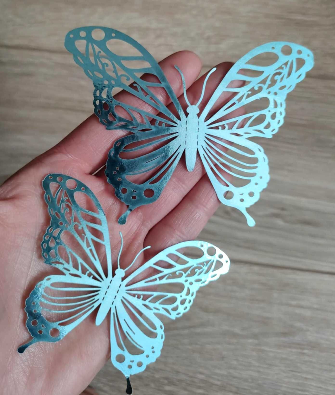 Motyle 3D Naklejki na Zielone Zieleń Mieniąca Ażurowe Ogonki 12 szt