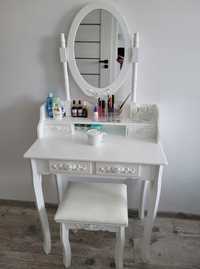 Toaletka kosmetyczna z lustrem + Piękny Taboret ZESTAW