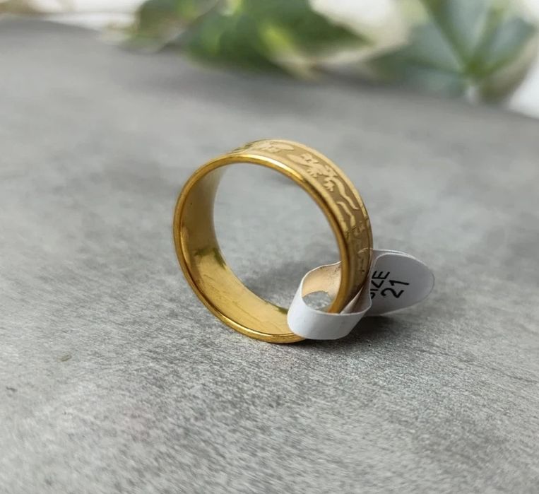 Nowy męski pierścionek stalowy złoty z smokiem