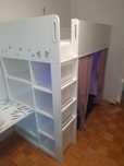 Łóżko piętrowe Ikea Stuva Samstad + kolorowe Ledy, materac x2 i kotark
