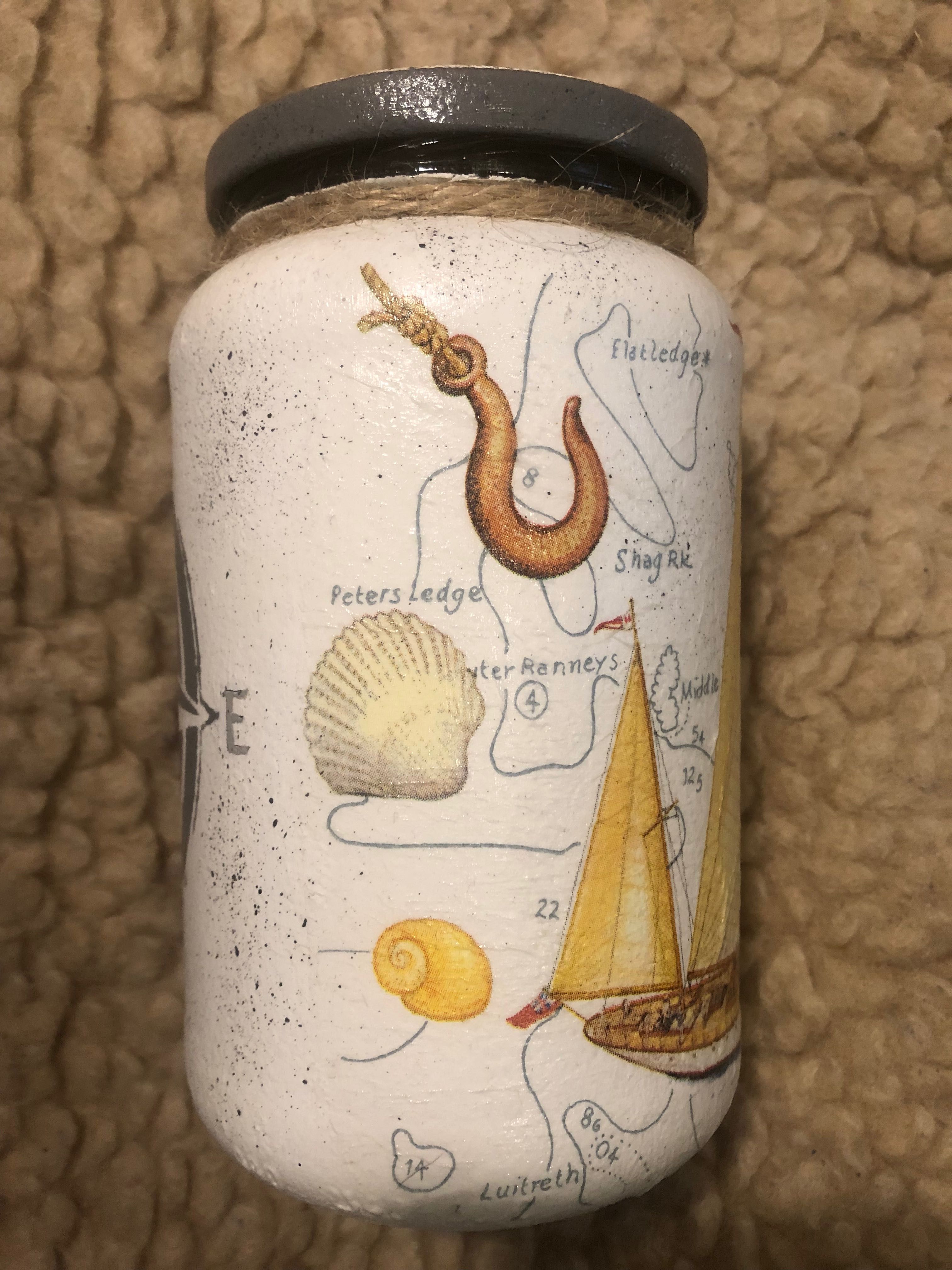 Komplet 2 pojemników szklanych Morze1 w stylu Hampton decoupage