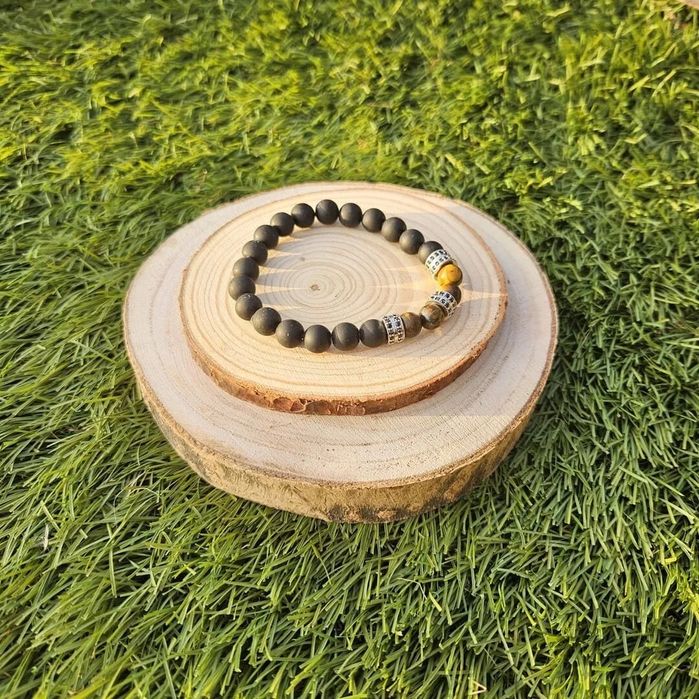 Pulseira Obsidiana Mate com Olho de Tigre 8mm