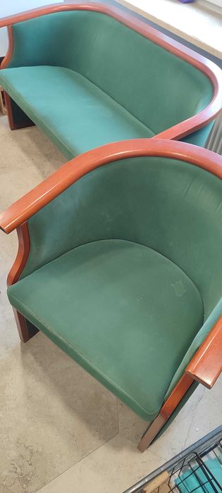 Sofa + Fotel drewniany zestaw