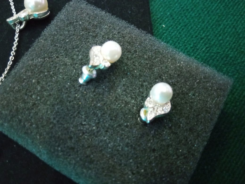 Komplet biżuterii srebrna perła cyrkonie ślub komunia