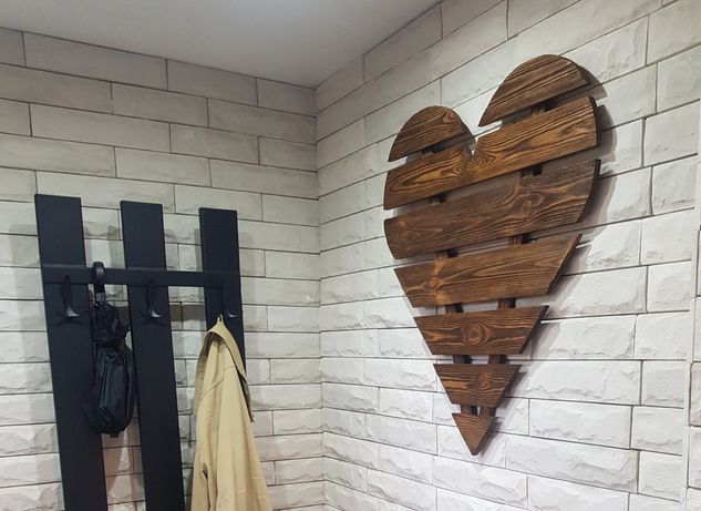 Serce z drewna ZŁOTE BIAŁE BRĄZ duże na ścianę ozdoba  rustykalne loft