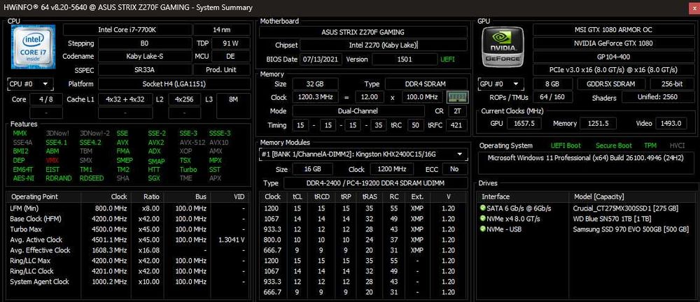 Komputer do gier Inter Core I7 7700K | GTX1080 | SSD 500GB |  RAM 32GB