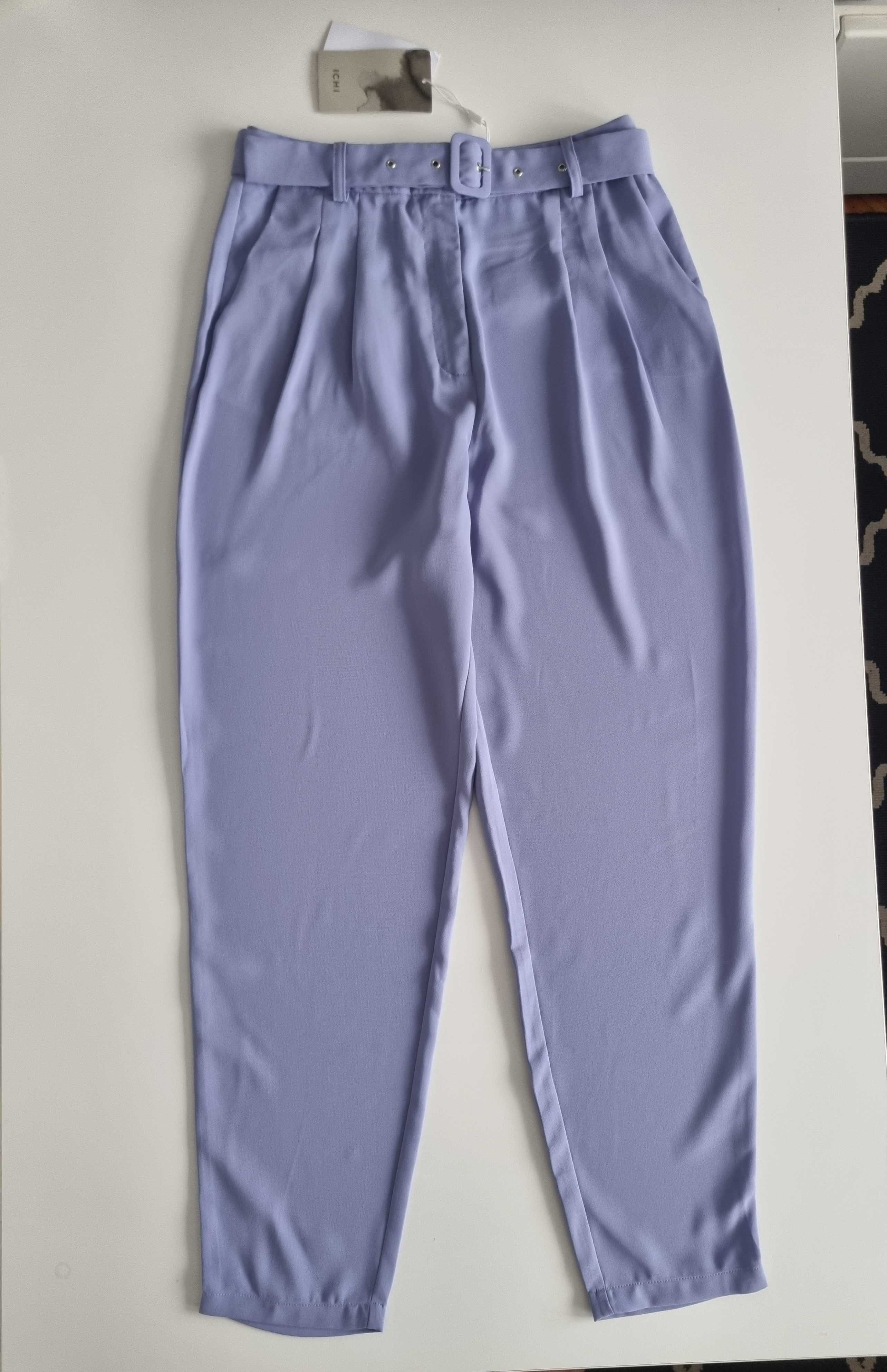 Eleganckie spodnie w kolorze lila  wysoki stan ICHI S, pasuje też na M