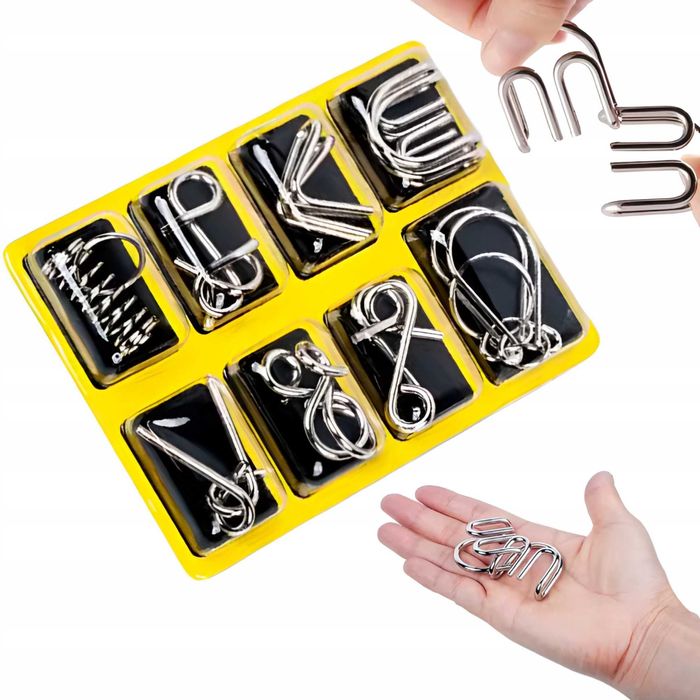 Metalowe Puzzle Łamigłówki Zagadka Logiczna Układanka z Drutu 8 szt