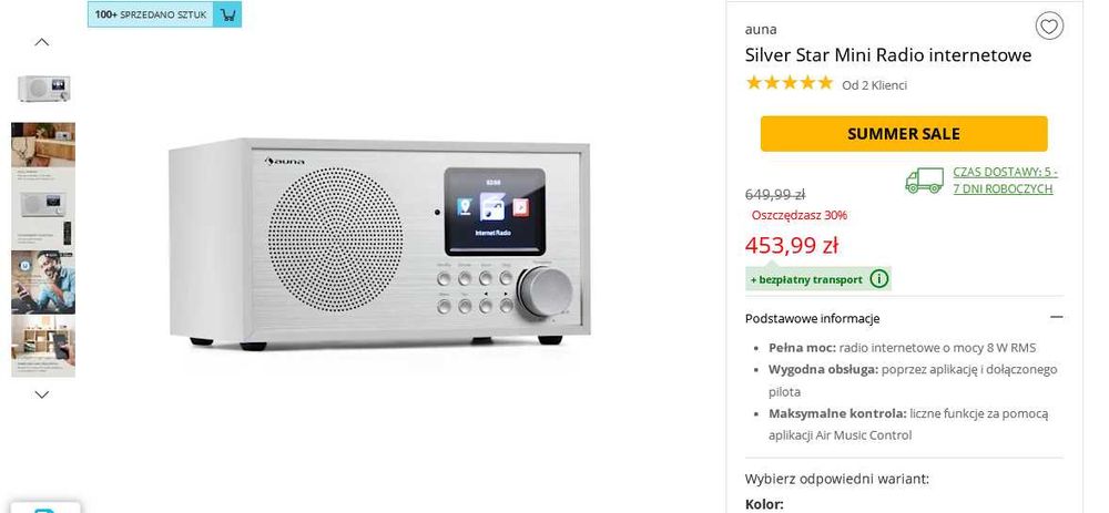 Piękne silver Radio internetowe Dab+Wifi Bluetooth