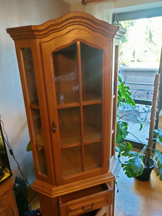 Komplet mebli dębowych PIECHOWICE.Witryna narożna komoda szafka pod TV