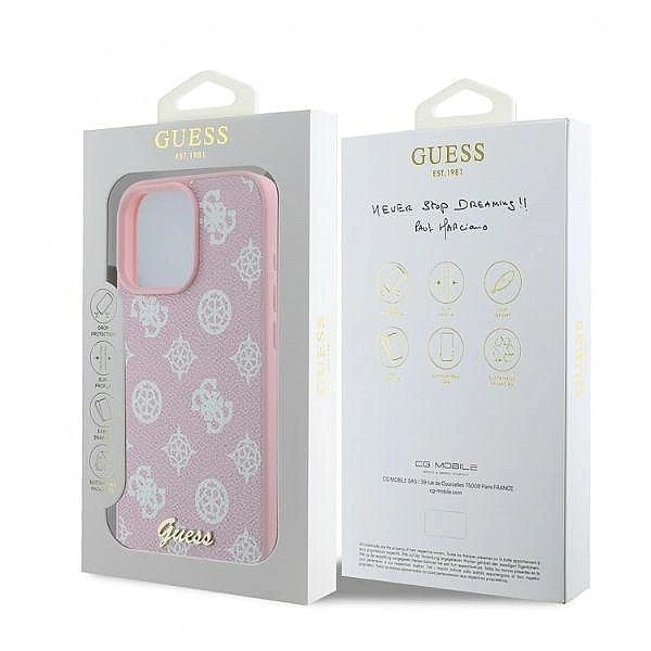 Etui Guess Peony Script MagSafe na iPhone 16 Pro Max - różowe