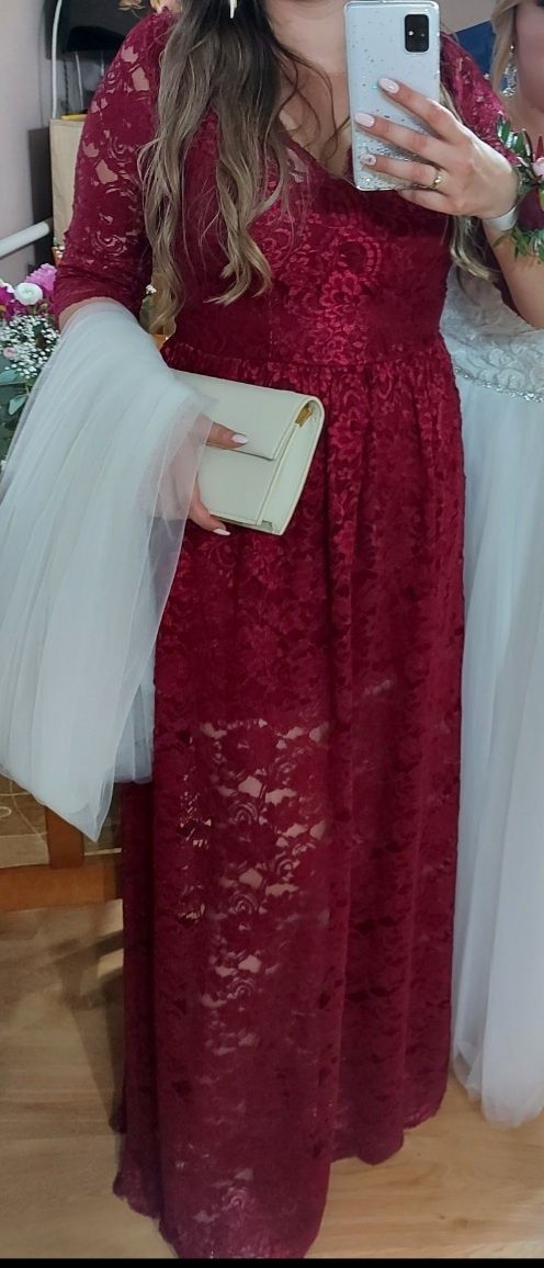 Sukienka bordo koronka maxi