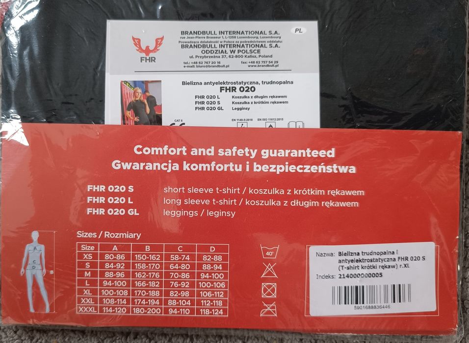 Bielizna termoaktywna trudnopalna FHR-nowy komplet XL- straż PSP / OSP