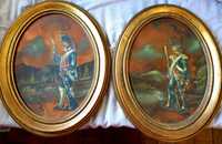 Militares - Par de antigas  pinturas em óleo sobre cobre