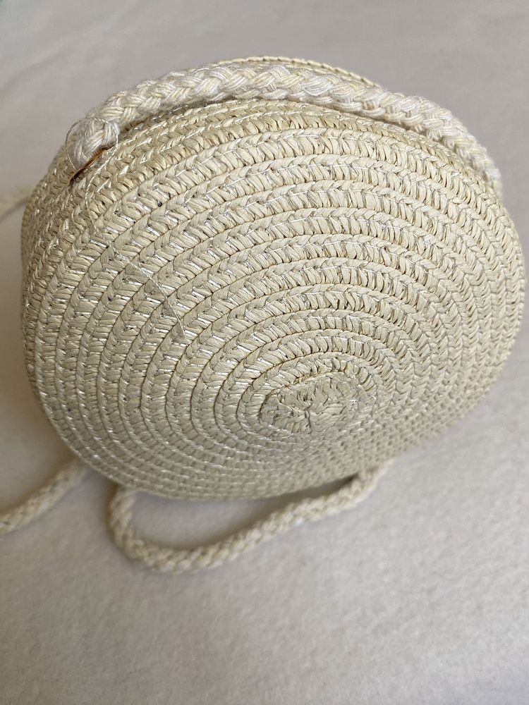 Torebka Mini - Boho Letnia plażowa na ramię - słomiana, Kwiat Beż