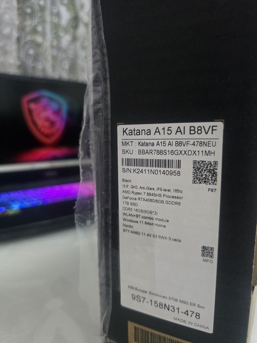 Новий MSi/2K 165Hz/Ryzen 7 8845HS/RTX4060 8GB/DDR5:16GB/SSD:1TB