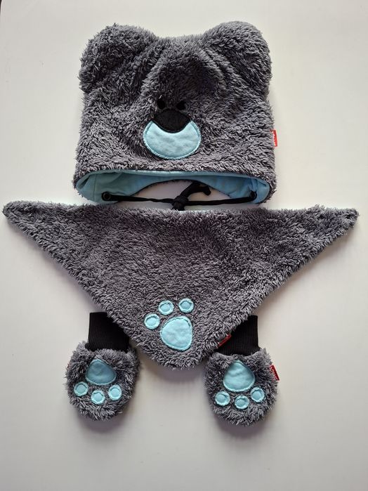 Komplet zimowy Bexa Miś 6-12 m. czapka z uszami, chusta i rękawiczki