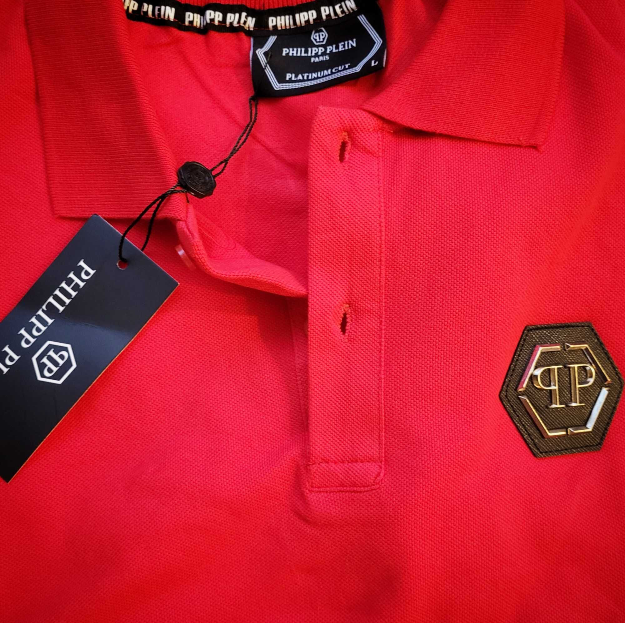 Philipp Plein Polo męskie Red metalowe logo