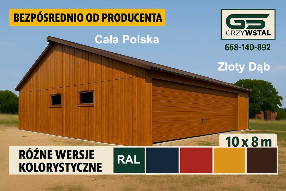 Duża Hala Grafitowa Garaż blaszany Grafit + Brama Garażowa – GRZYWSTAL