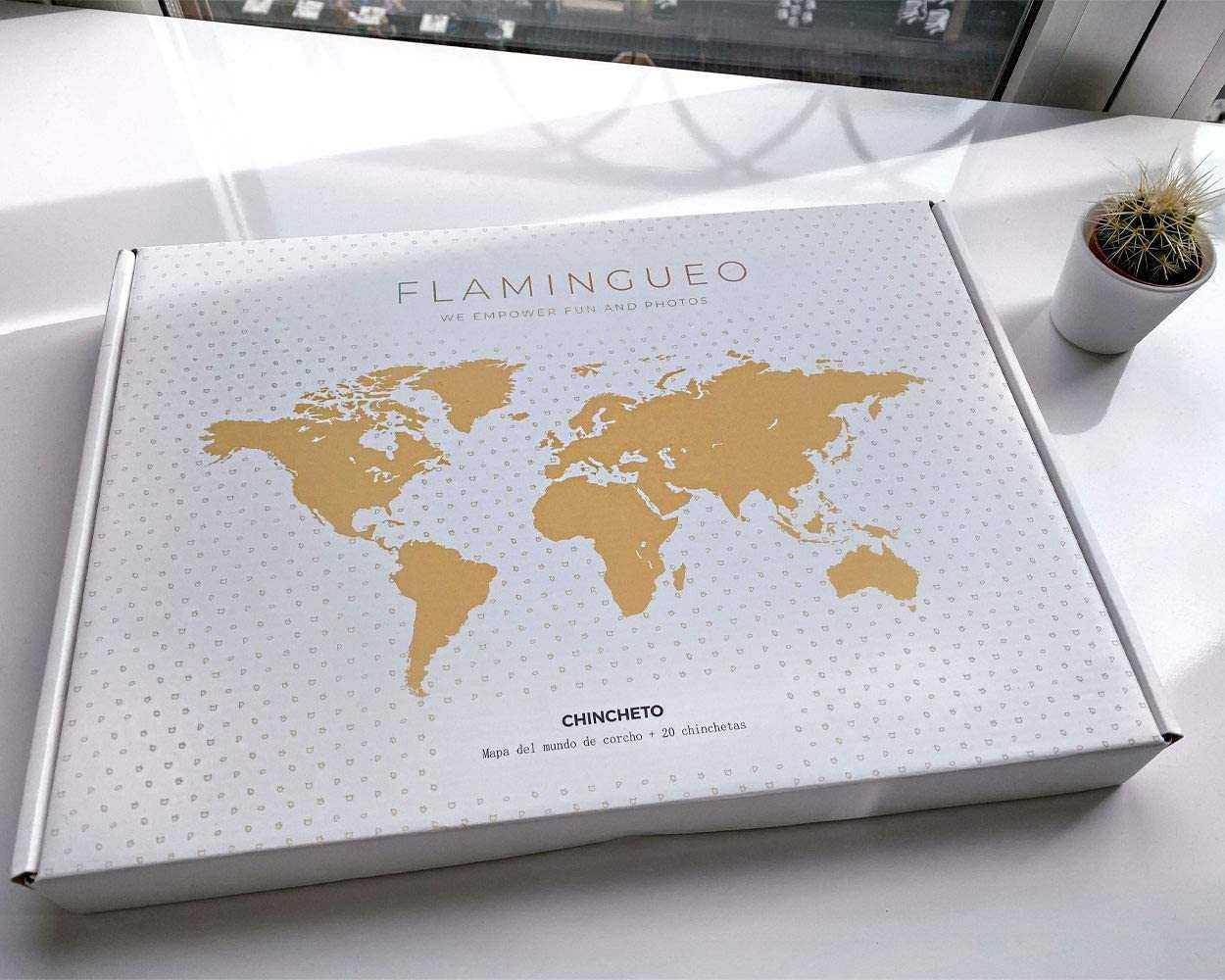 Mapa do mundo em cortiça para parede, com alfinetes para fotos, novo