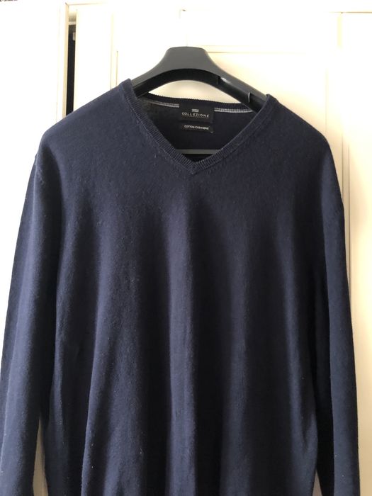 Sweter męski M&S cotton cashmere , XL granatowy , ciepły ,