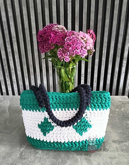 Torebka szydełko shopper hand made boho podszewka kieszonka zamykanie