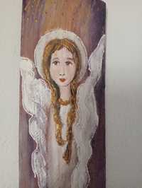 Anioł aniołek drewniany obraz obrazek rękodzieło