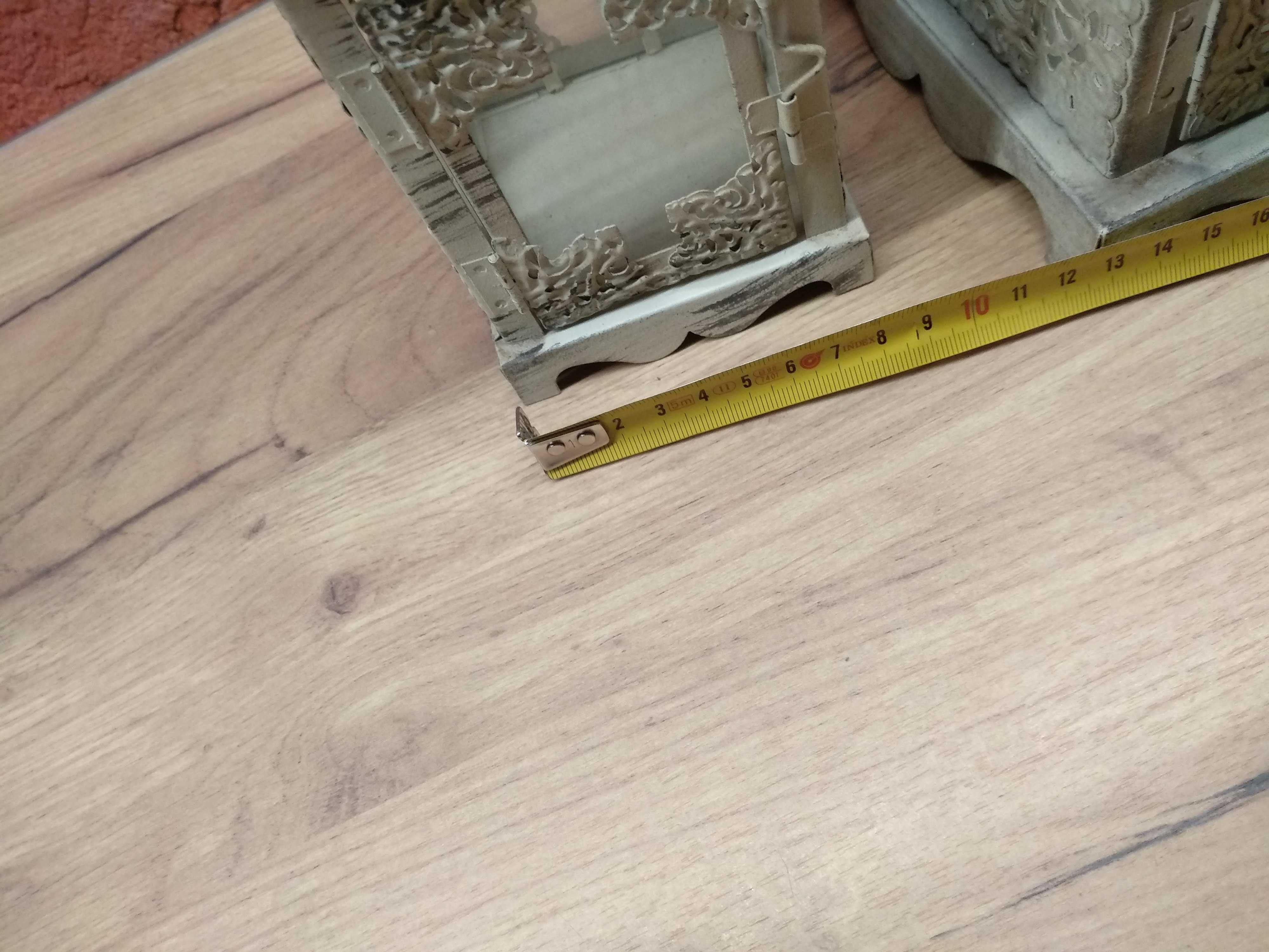 Zestaw dwie latarenki metal szkło postarzane przecierane vintage